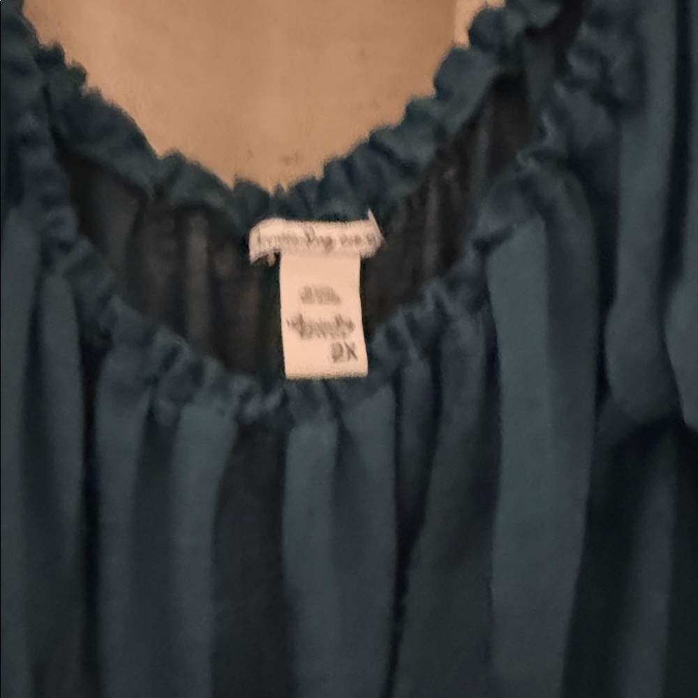 Teal Ruffled Neck Blouse